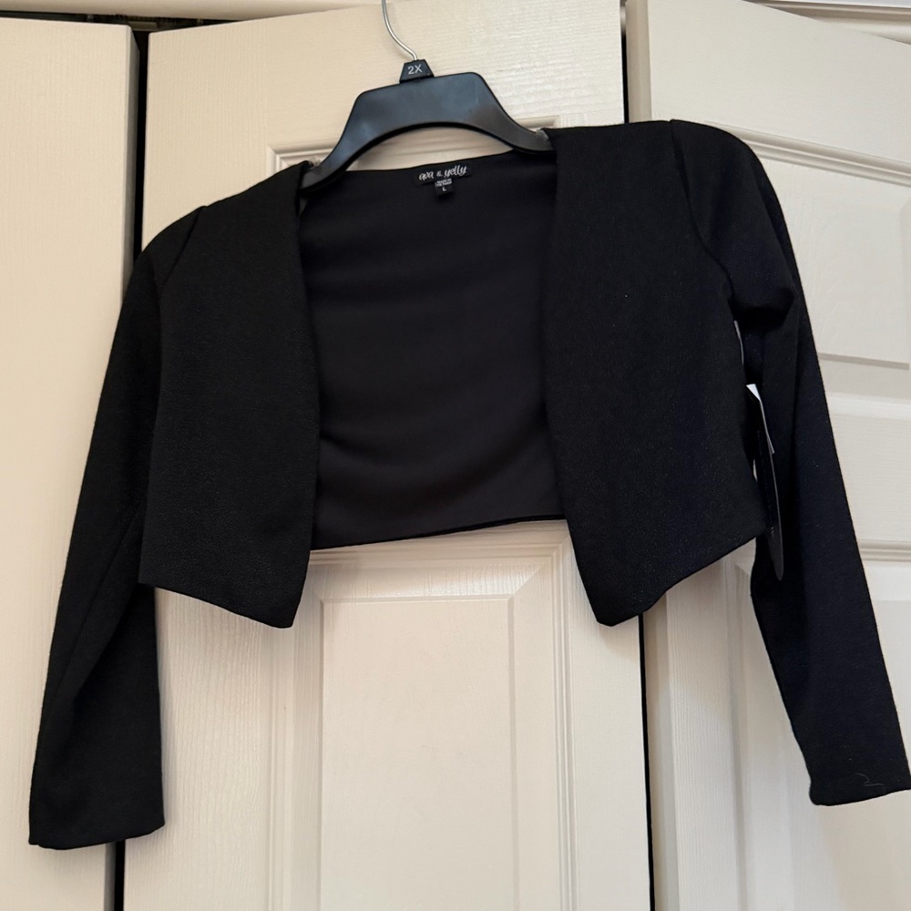NWT - Ava & Yelly - Black Sparkly Cropped Open Front Bolero Jacket - Girls L